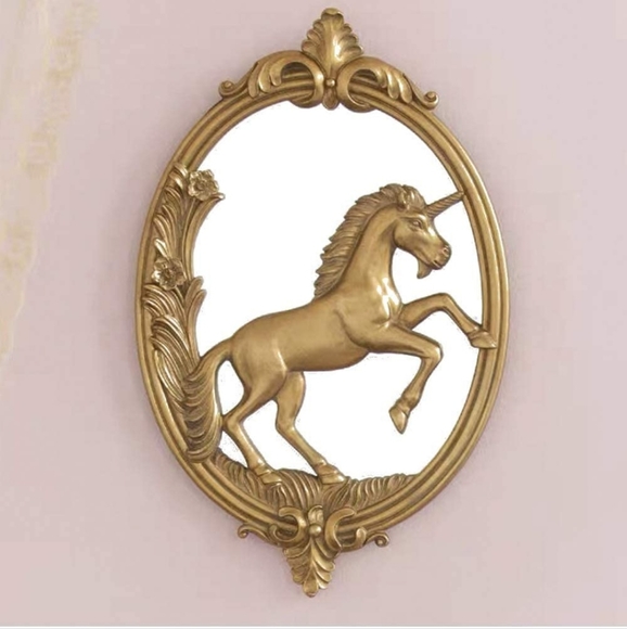 Vintage Other - Vintage Solid Brass Decorative Wall Mirror Unicorn Antique Mirror Gold Eclectic